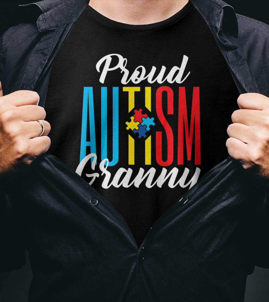 Proud Autism Granny With Colorful Puzzle Awareness T-Shirt
