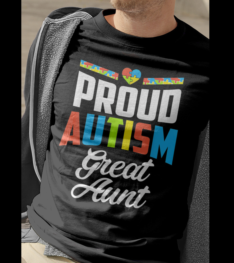 Proud Autism Great Aunt Puzzle Heart Awareness Support T-Shirt