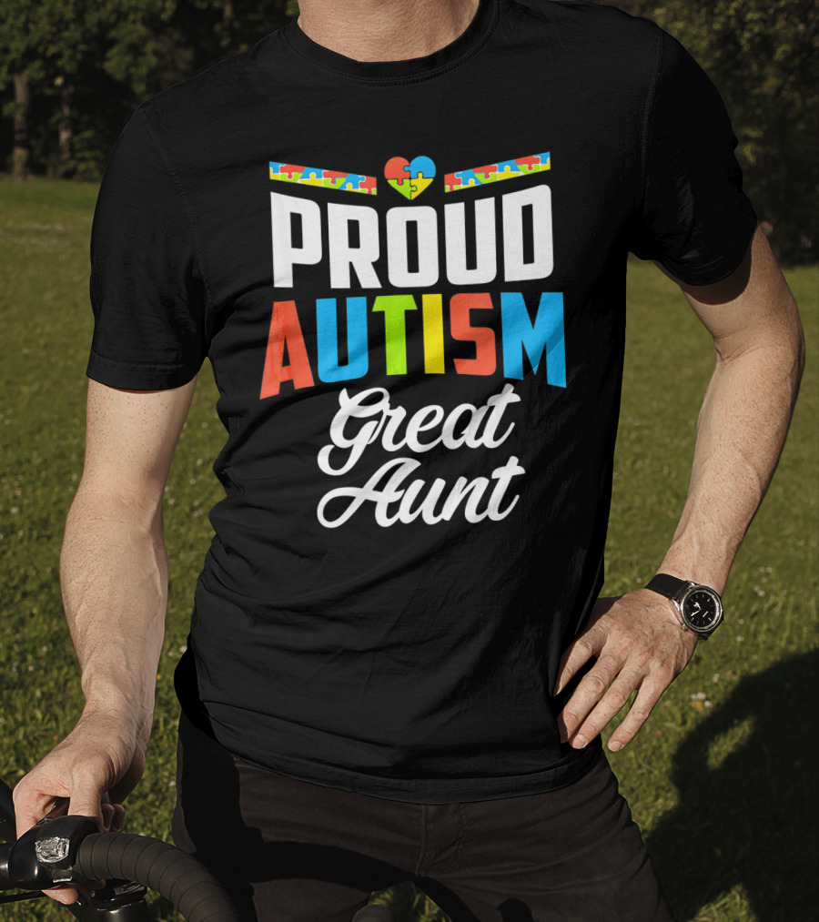 Proud Autism Great Aunt Puzzle Heart Awareness Support T-Shirt