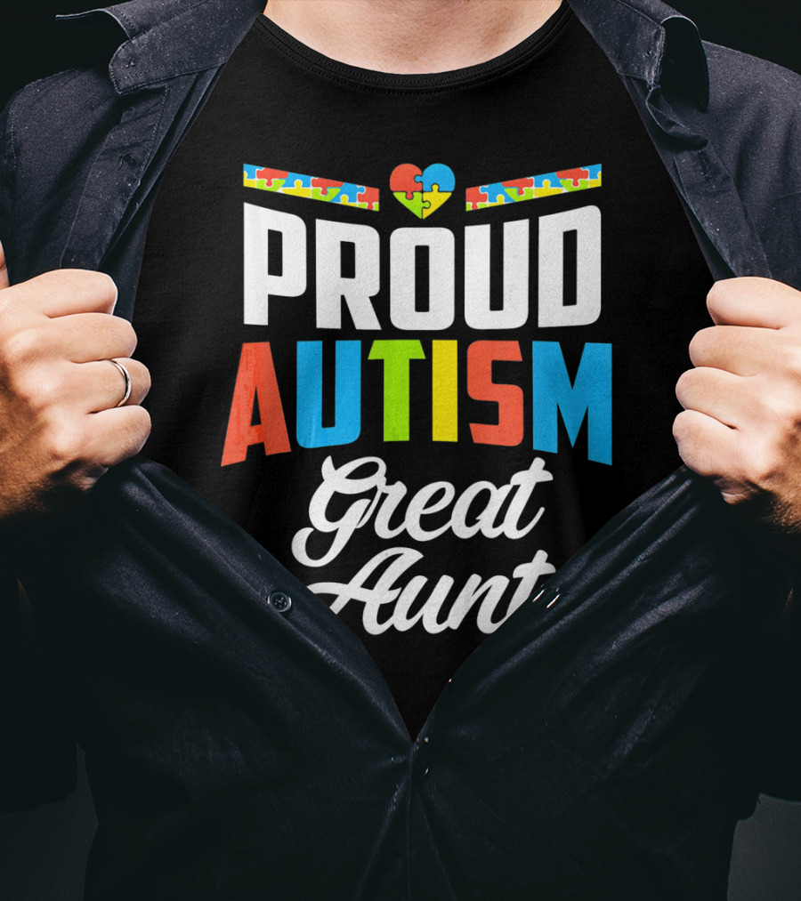 Proud Autism Great Aunt Puzzle Heart Awareness Support T-Shirt