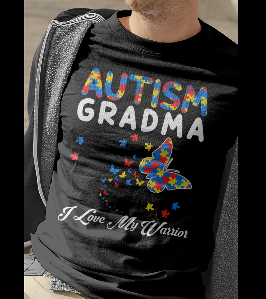 Autism Grandma I Love My Warrior Butterfly Puzzle T-Shirt