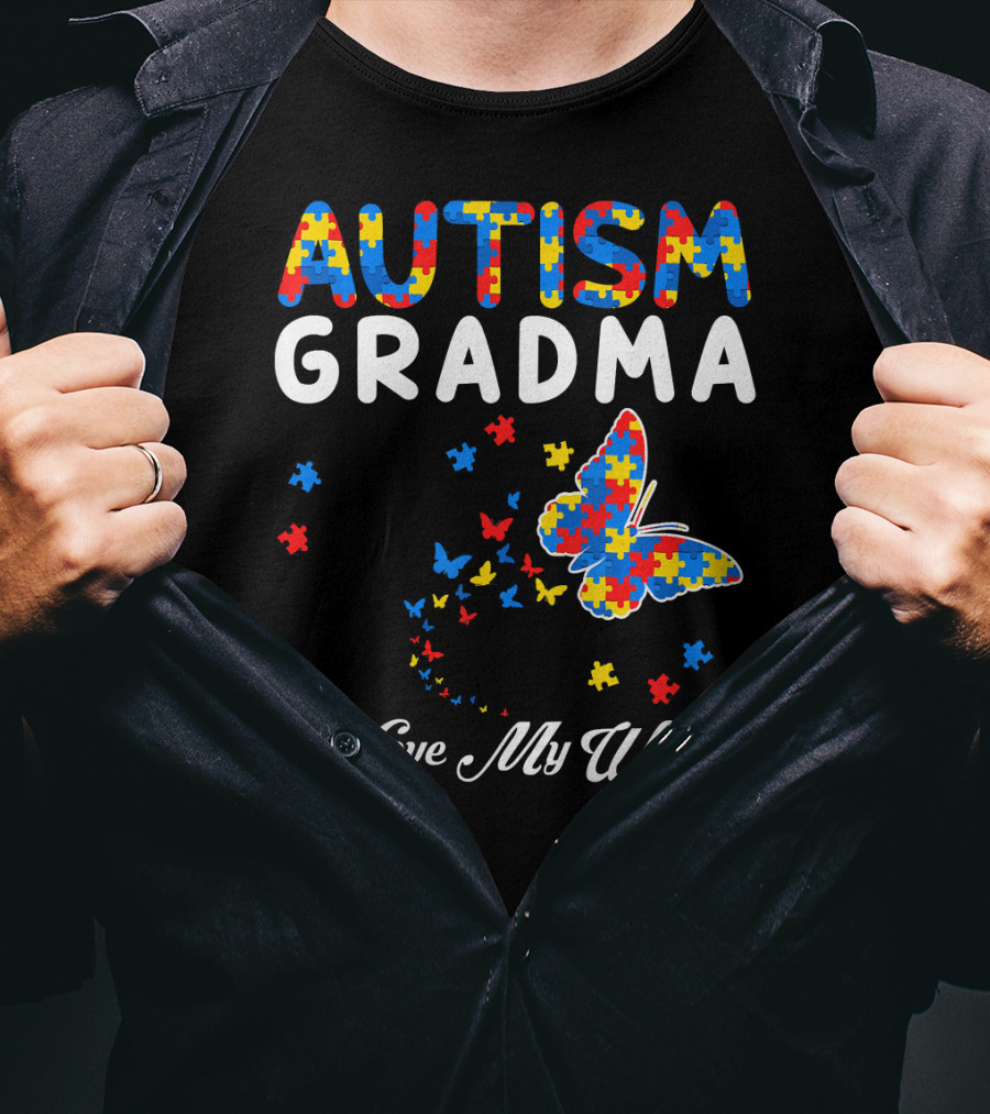 Autism Grandma I Love My Warrior Butterfly Puzzle T-Shirt