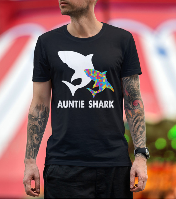 Premium T-Shirt: Auntie Shark Autism Puzzle Piece Warrior T-Shirt Auntie Shark Autism Puzzle Piece Warrior T-Shirt