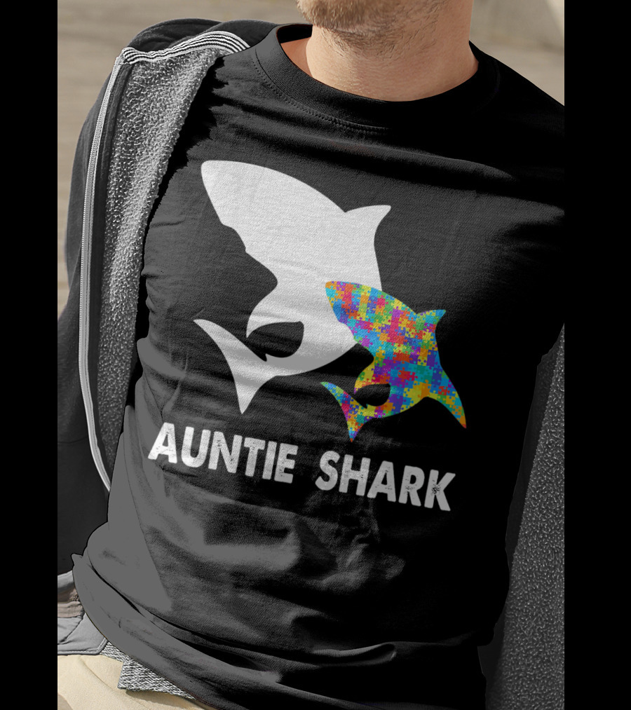 Auntie Shark Autism Puzzle Piece Warrior T-Shirt