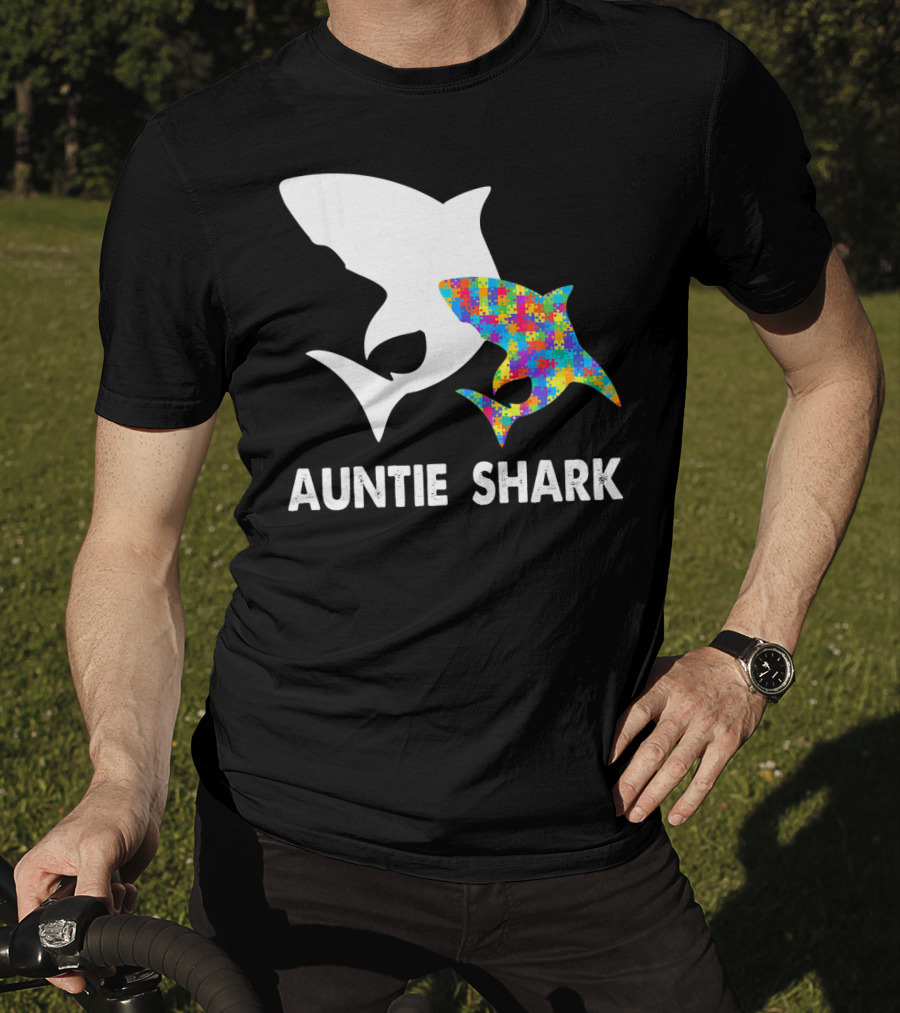 Auntie Shark Autism Puzzle Piece Warrior T-Shirt