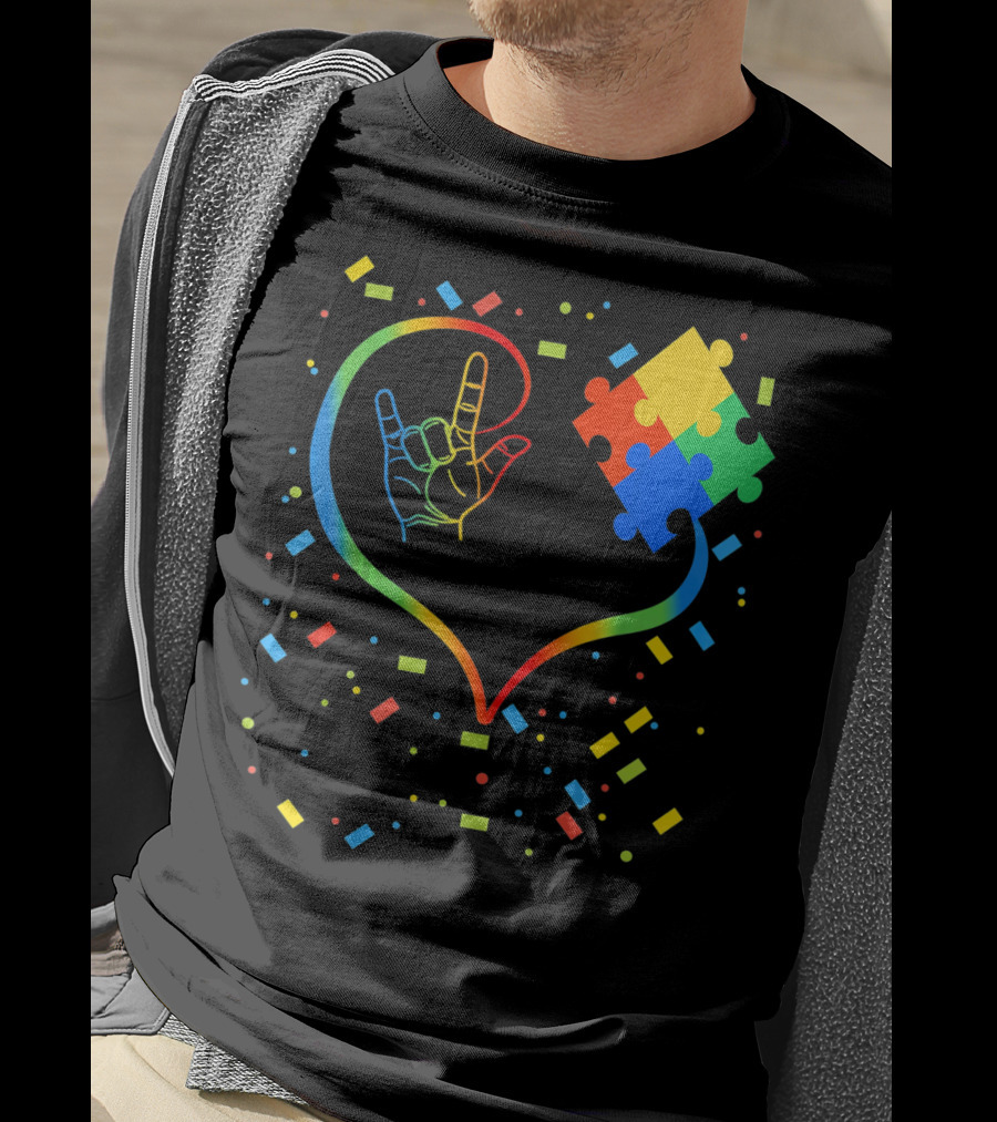 Autism Awareness Special Ed Teacher ASL Heart Puzzle T-Shirt