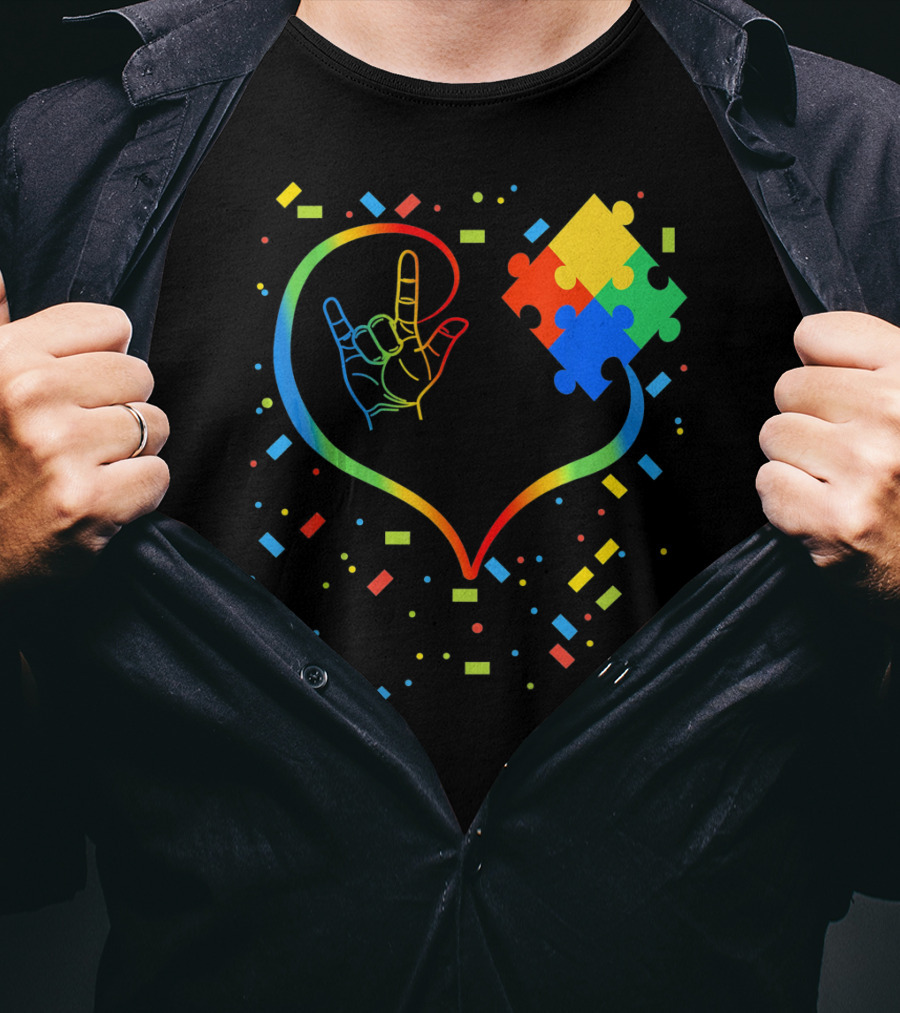 Autism Awareness Special Ed Teacher ASL Heart Puzzle T-Shirt