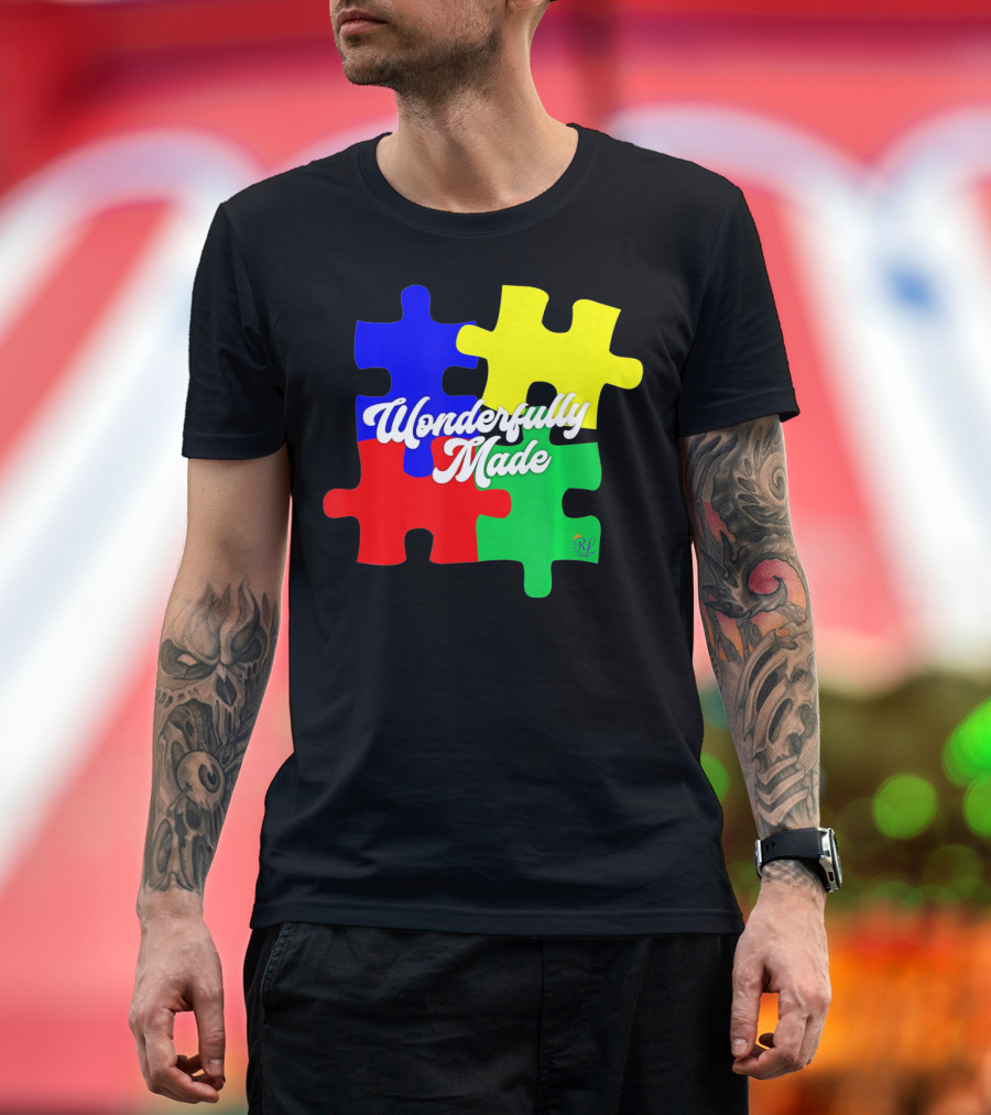 Wonderfully Made Autism Awareness Puzzle Pieces T-Shirt