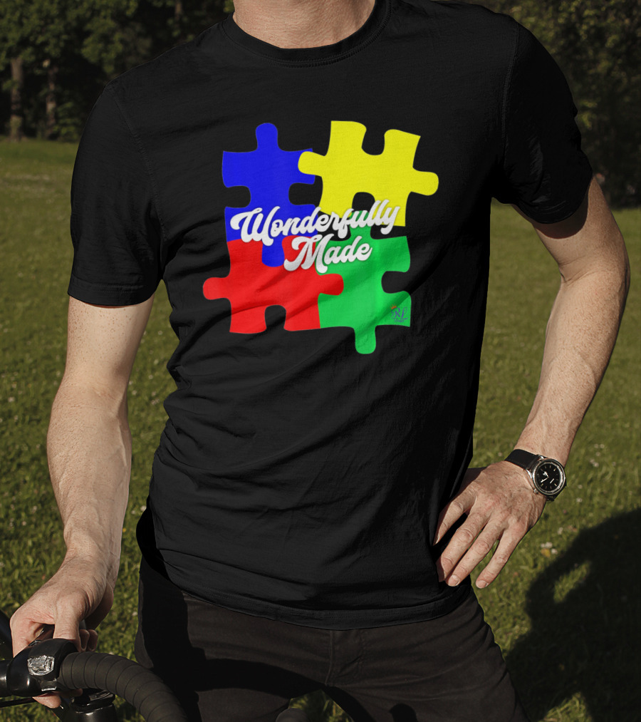 Wonderfully Made Autism Awareness Puzzle Pieces T-Shirt