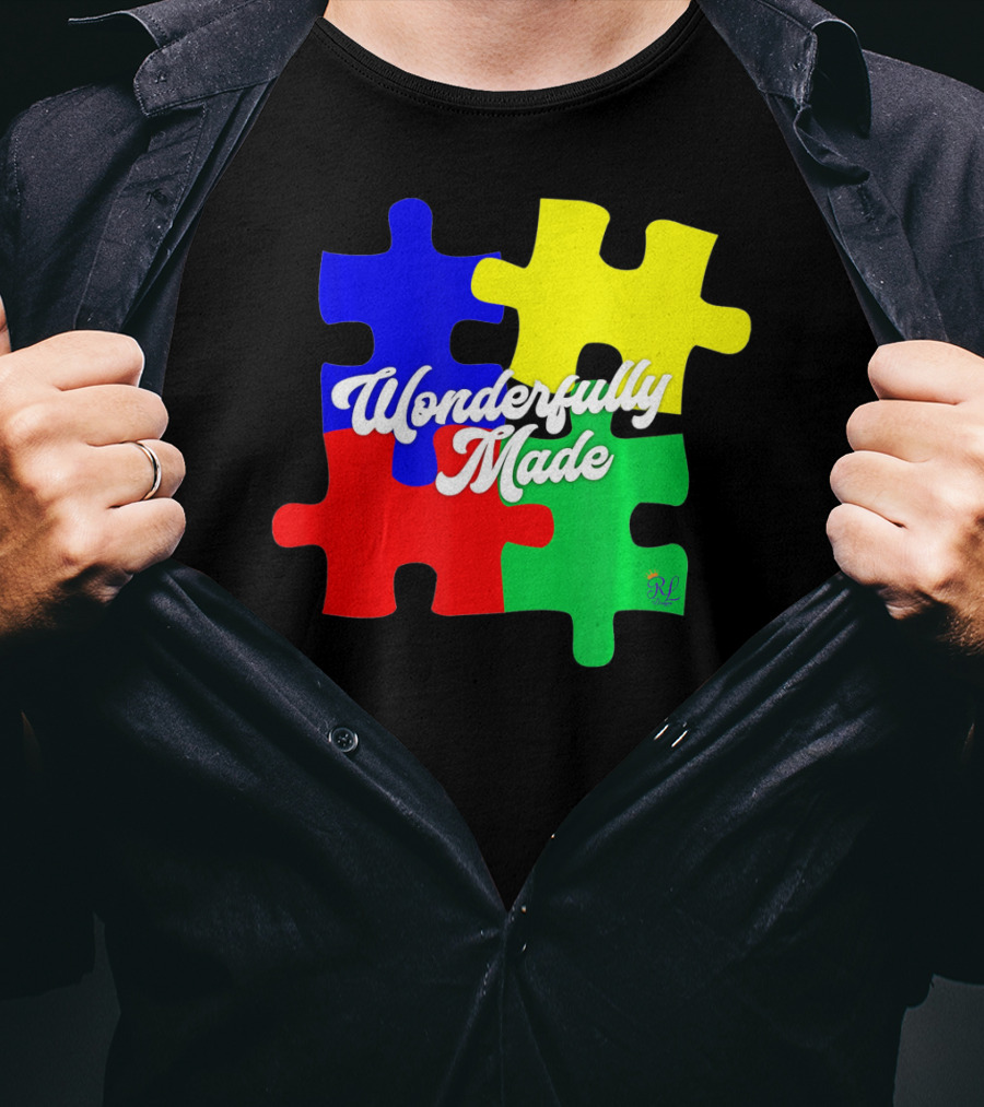 Wonderfully Made Autism Awareness Puzzle Pieces T-Shirt