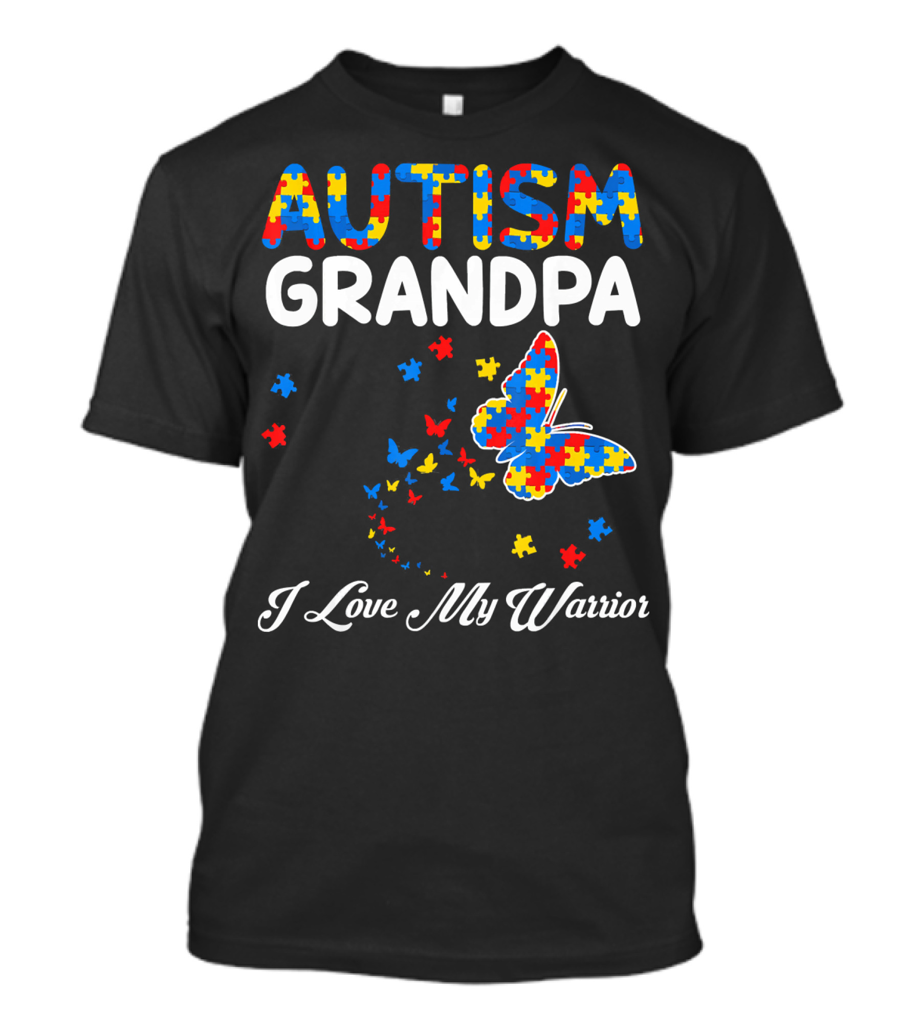 Autism Grandpa I Love My Warrior Butterfly Puzzle T-Shirt