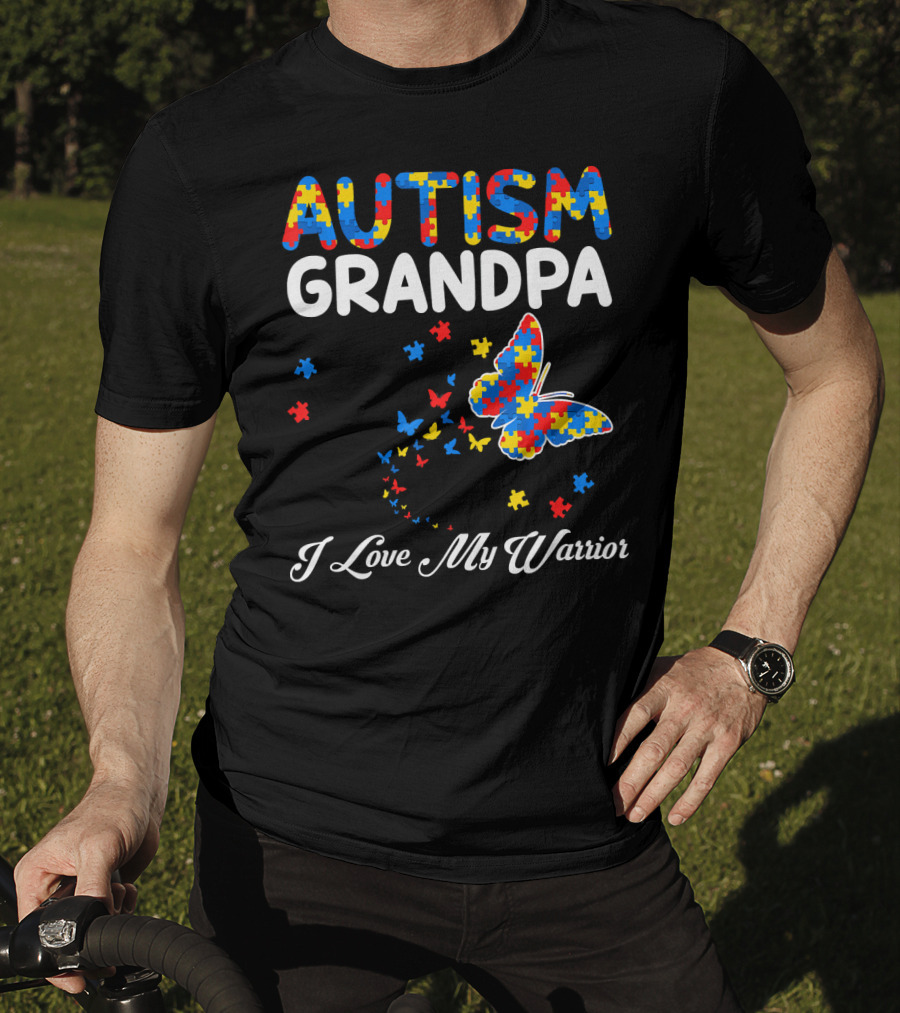 Autism Grandpa I Love My Warrior Butterfly Puzzle T-Shirt