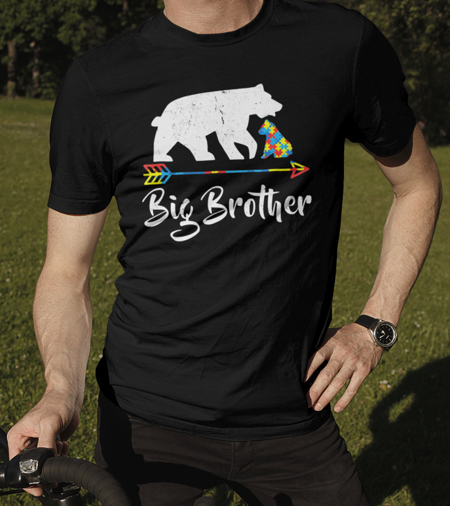 Big Brother Bear Autism Awareness Puzzle Pattern Arrow T-Shirt