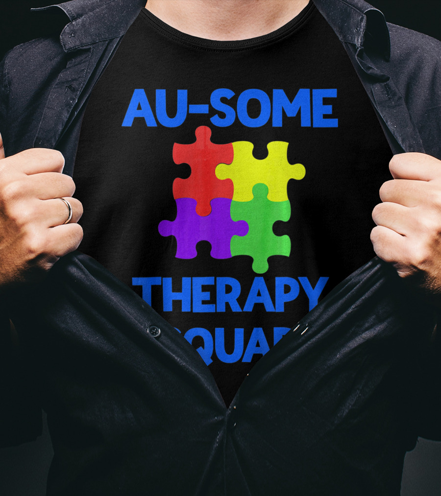 AU-SOME Therapy Squad Autism Awareness Puzzle Pieces T-Shirt
