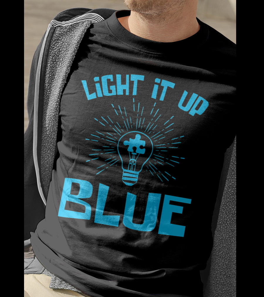 Light It Up Blue Autism Awareness Puzzle Bulb T-Shirt
