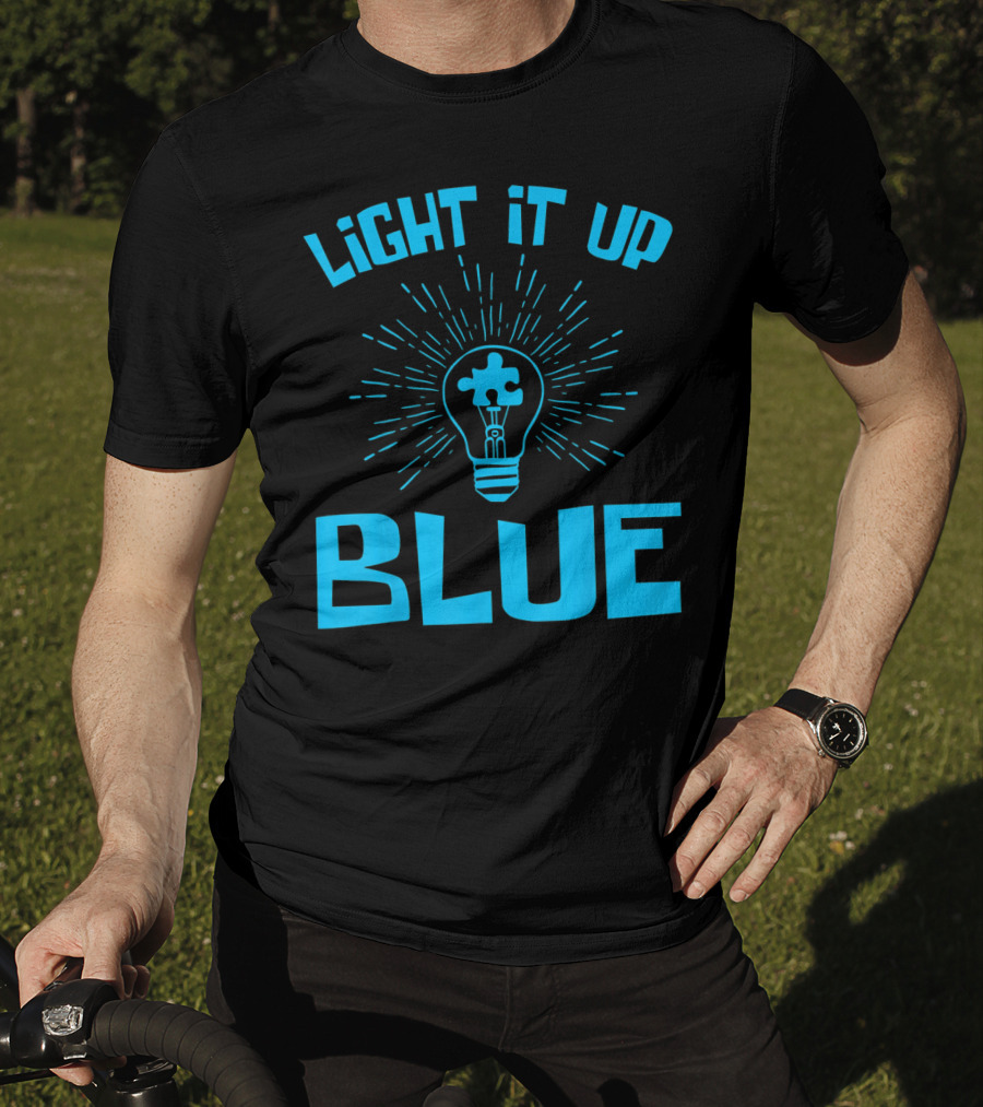 Light It Up Blue Autism Awareness Puzzle Bulb T-Shirt