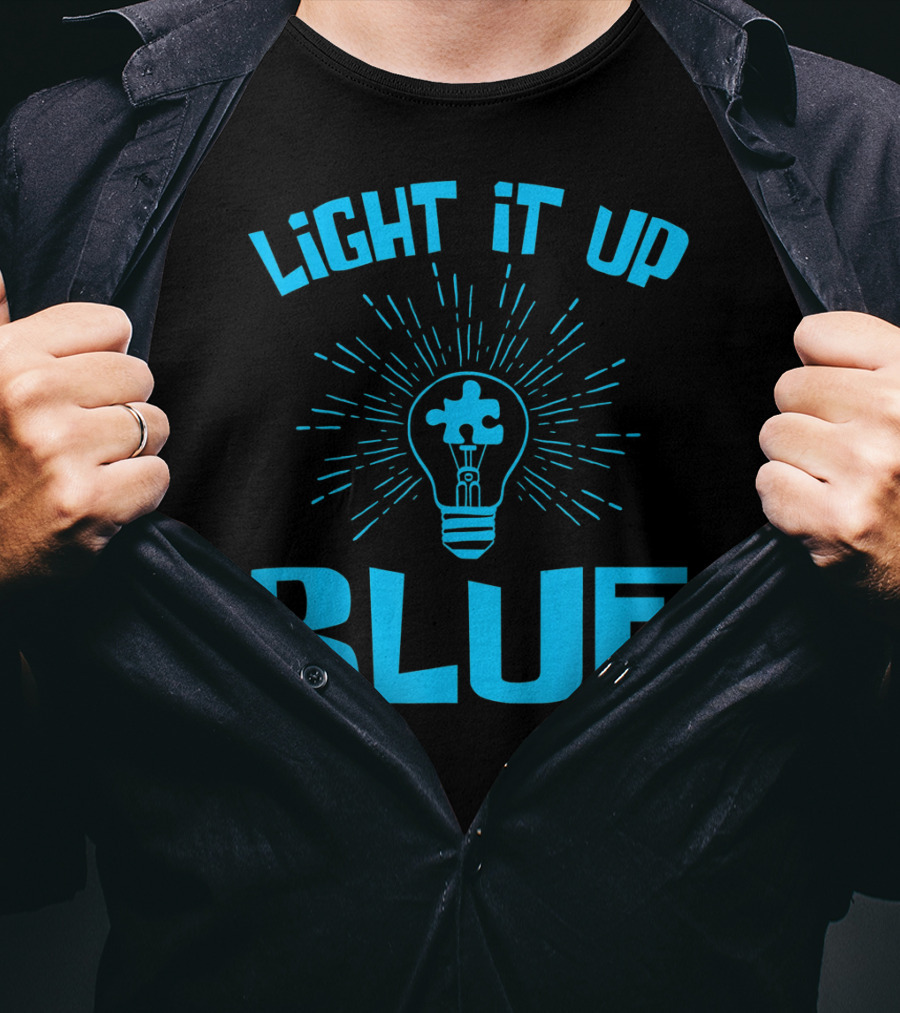 Light It Up Blue Autism Awareness Puzzle Bulb T-Shirt