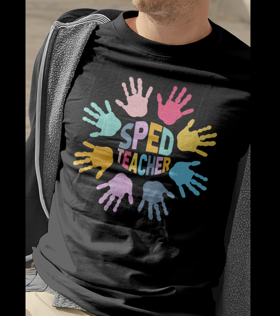 SPED Teacher Colorful Handprint Autism Puzzle Awareness T-Shirt