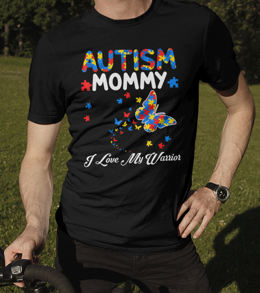 Autism Mommy I Love My Warrior Butterfly Puzzle T-Shirt