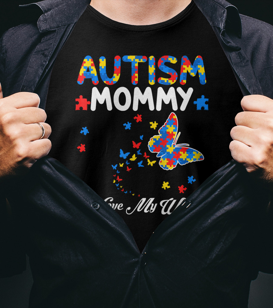 Autism Mommy I Love My Warrior Butterfly Puzzle T-Shirt
