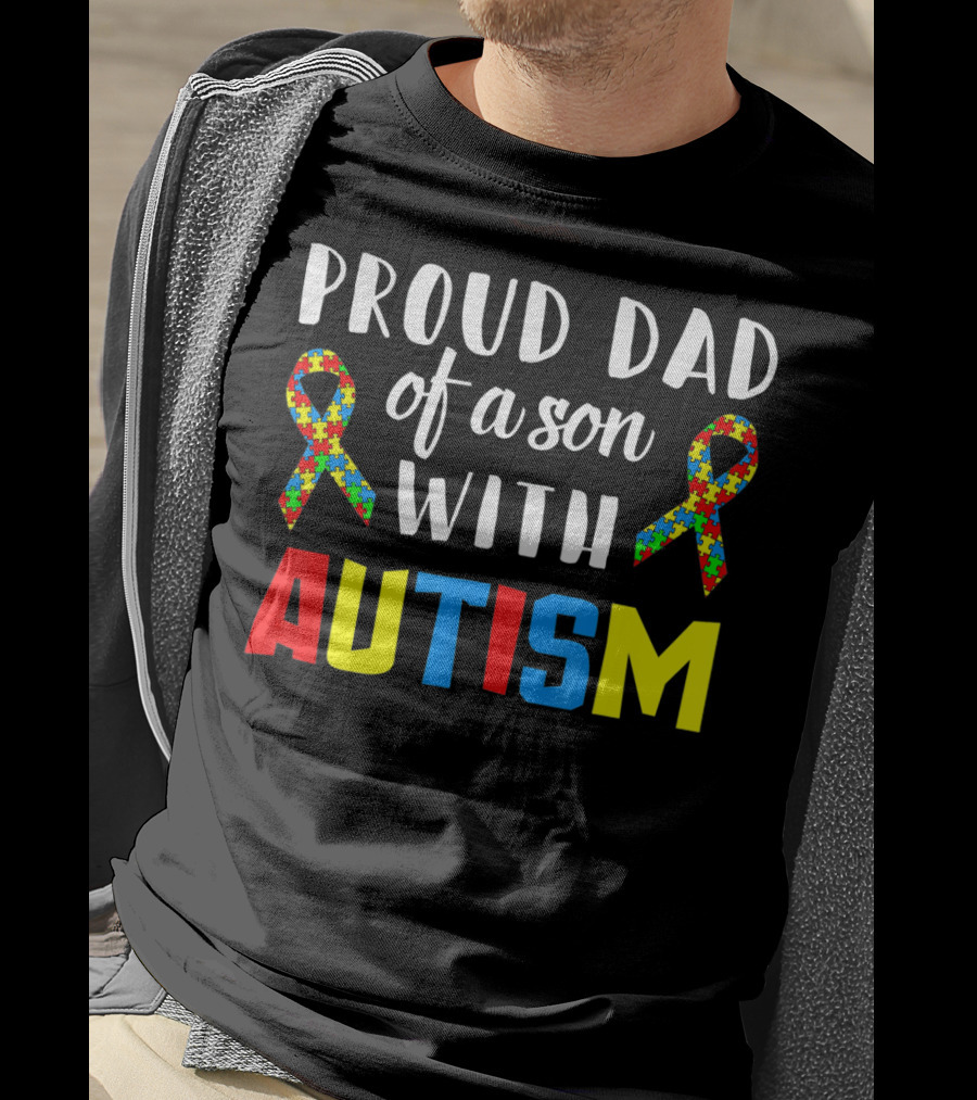Proud Dad Of A Son With Autism Puzzle T-Shirt