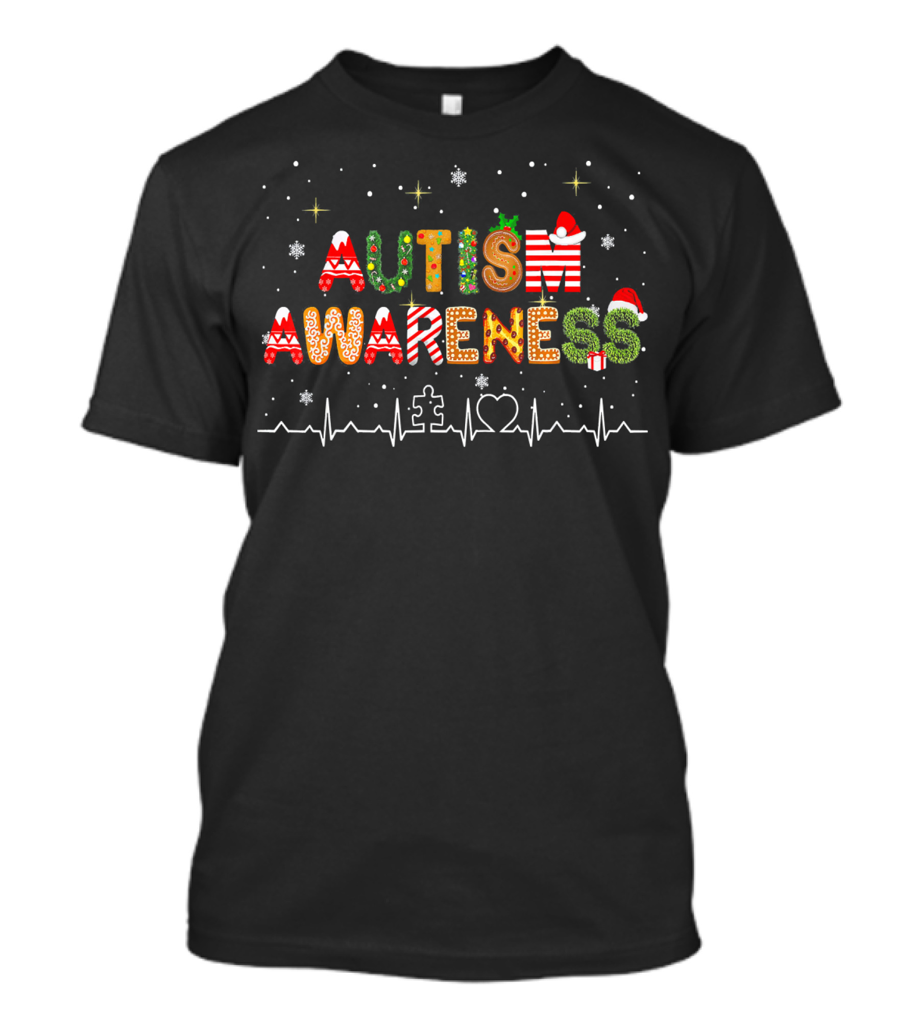 Autism Awareness Festive Christmas Puzzle Heart T-Shirt