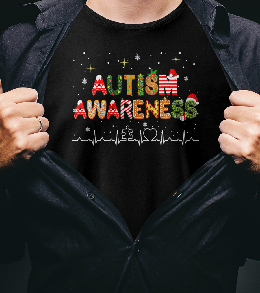 Autism Awareness Festive Christmas Puzzle Heart T-Shirt