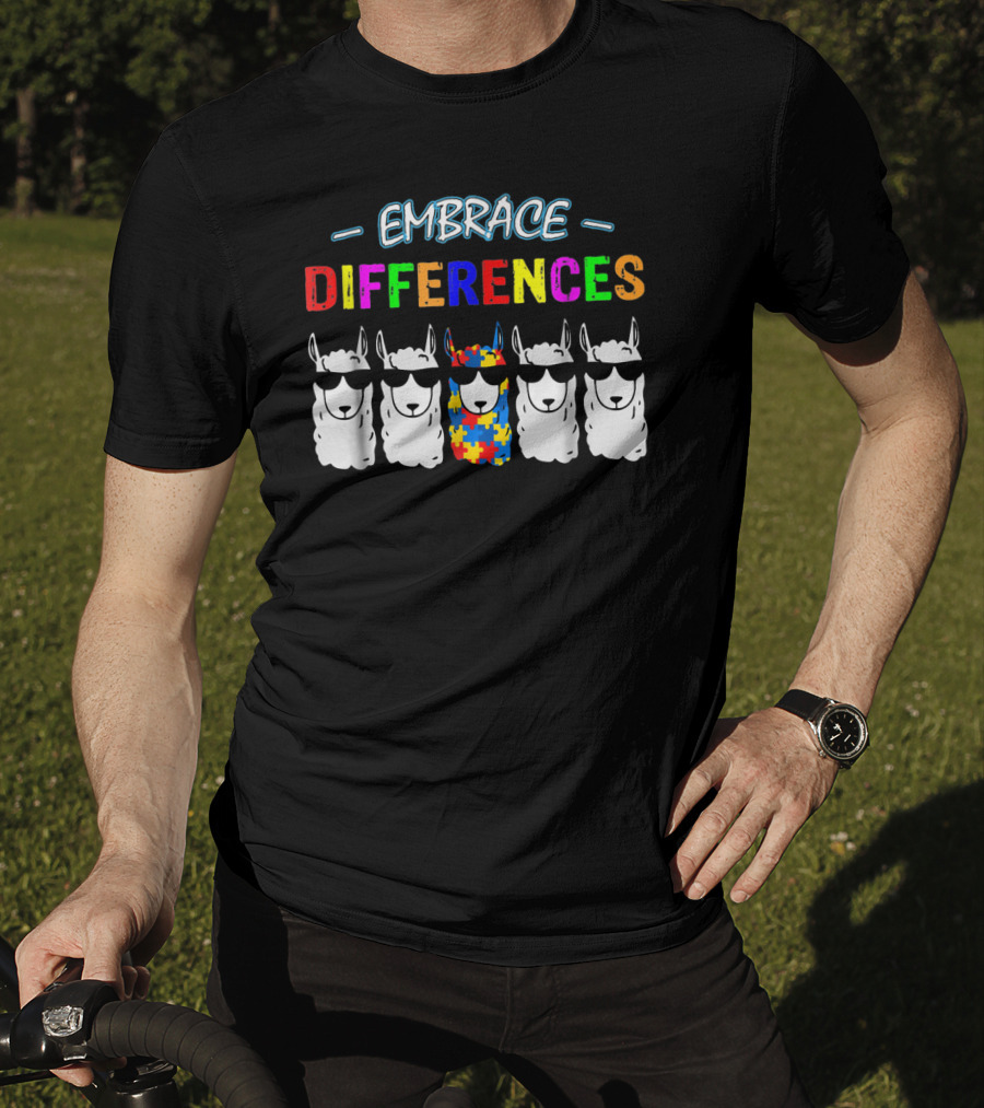 Embrace Differences Llama Autism Awareness Puzzle T-Shirt