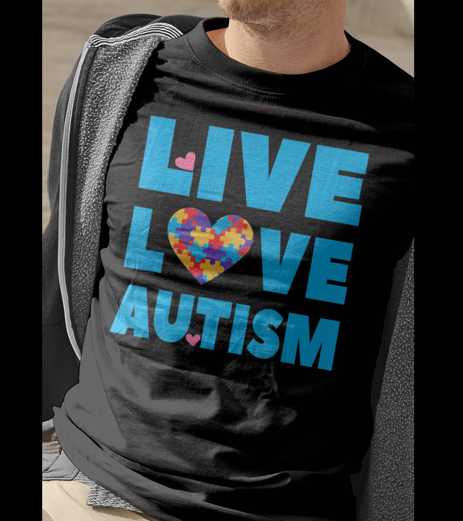 Live Love Autism Autism Mom Awareness Puzzle Heart T-Shirt
