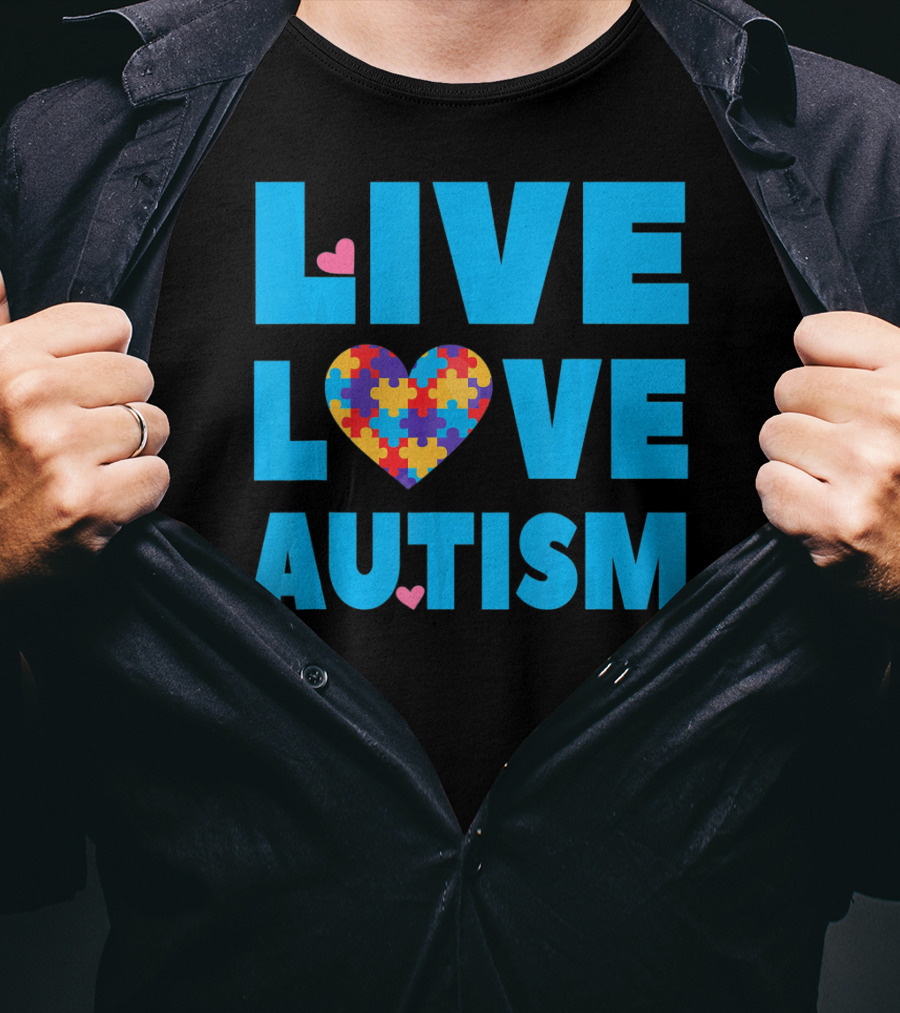 Live Love Autism Autism Mom Awareness Puzzle Heart T-Shirt