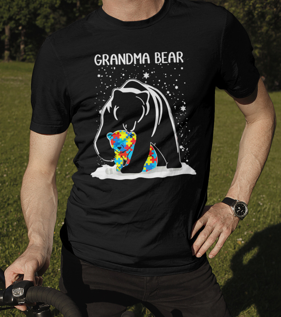 Grandma Bear With Baby Bear Autism Awareness Puzzle T-Shirt