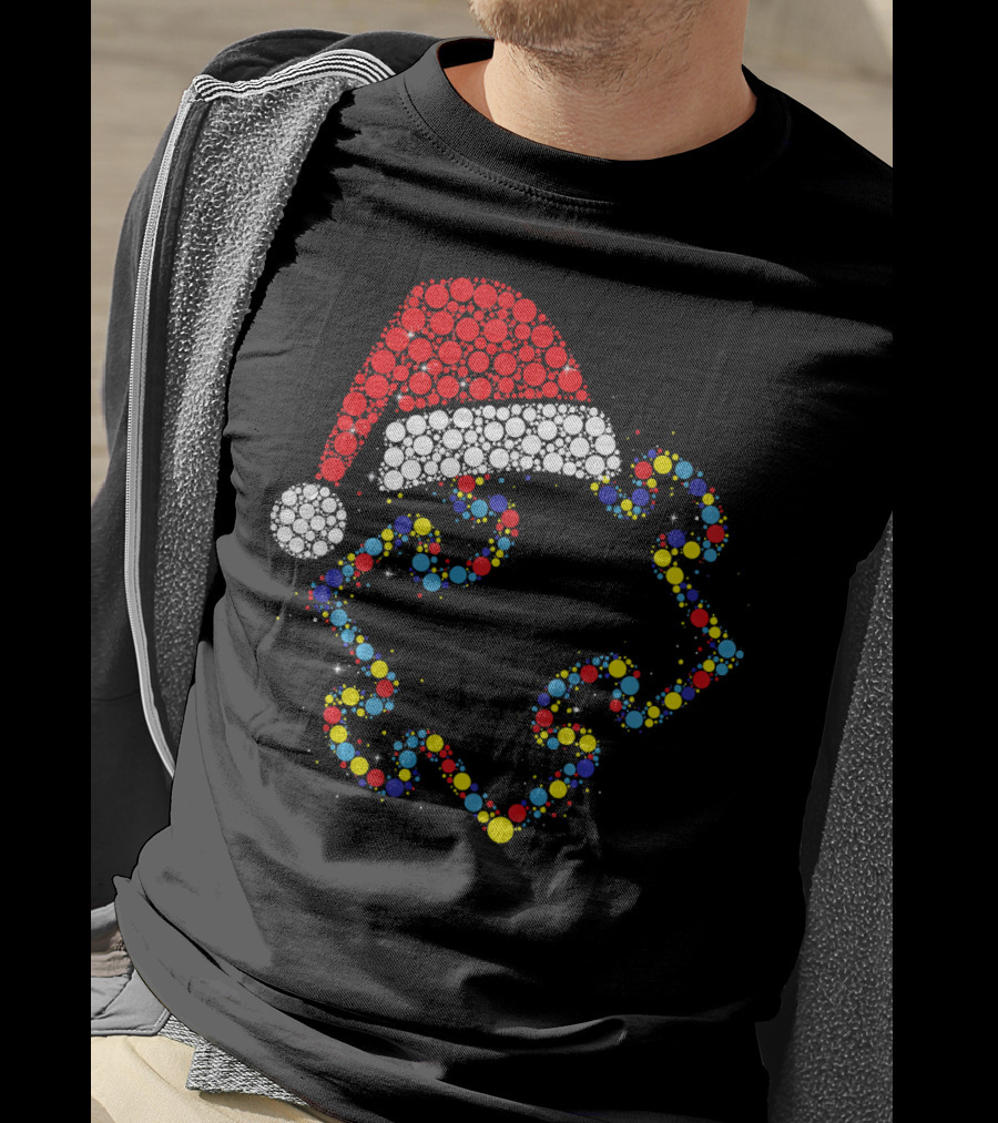 Santa Hat With Colorful Puzzle Pieces Autism Awareness T-Shirt