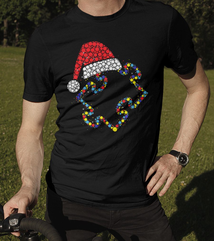 Santa Hat With Colorful Puzzle Pieces Autism Awareness T-Shirt