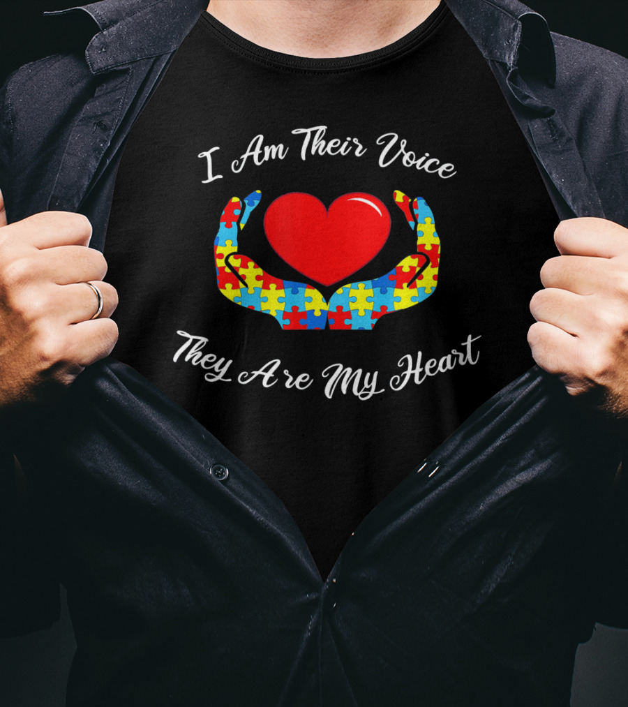 I Am Their Voice They Are My Heart Autism Puzzle Heart And Hands T-Shirt