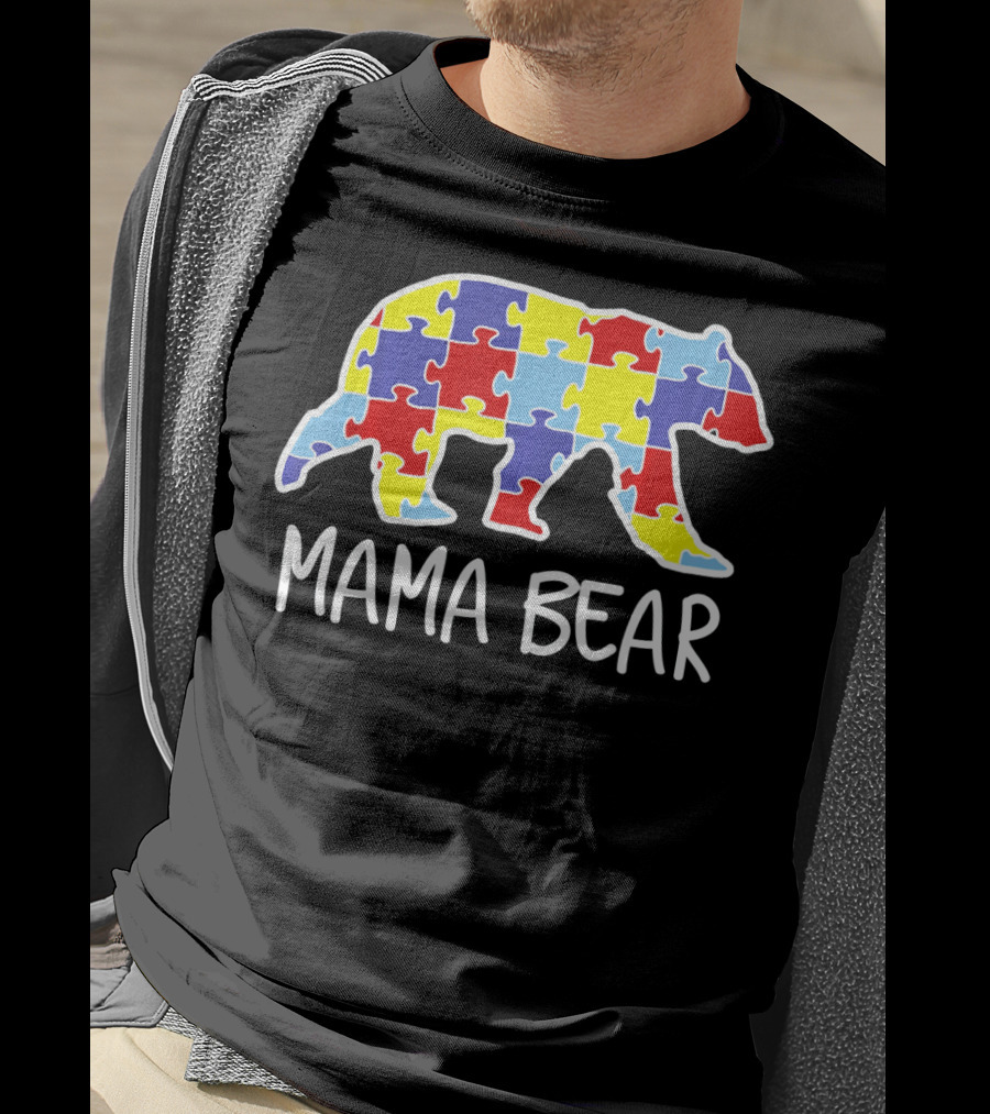 Mama Bear Puzzle Piece Autism Awareness T-Shirt