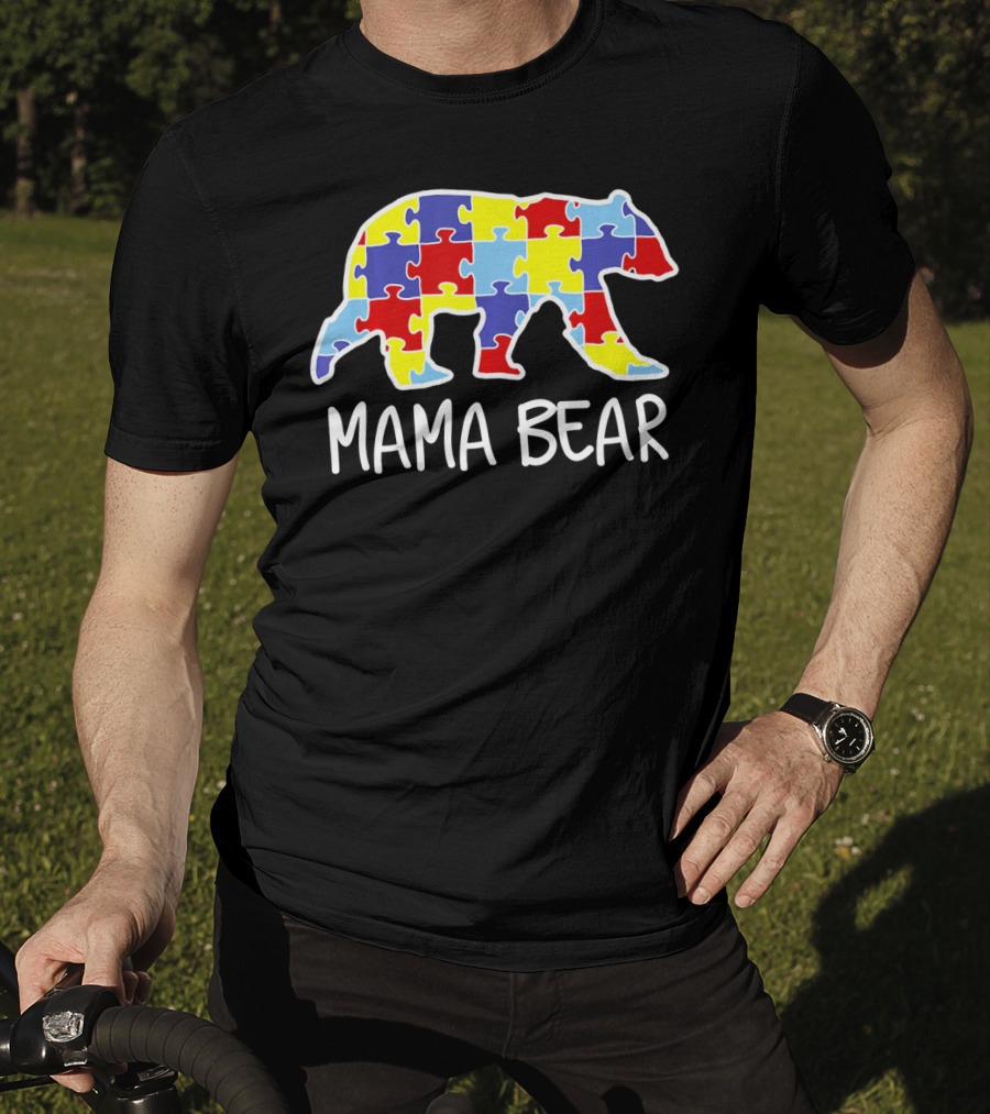 Mama Bear Puzzle Piece Autism Awareness T-Shirt
