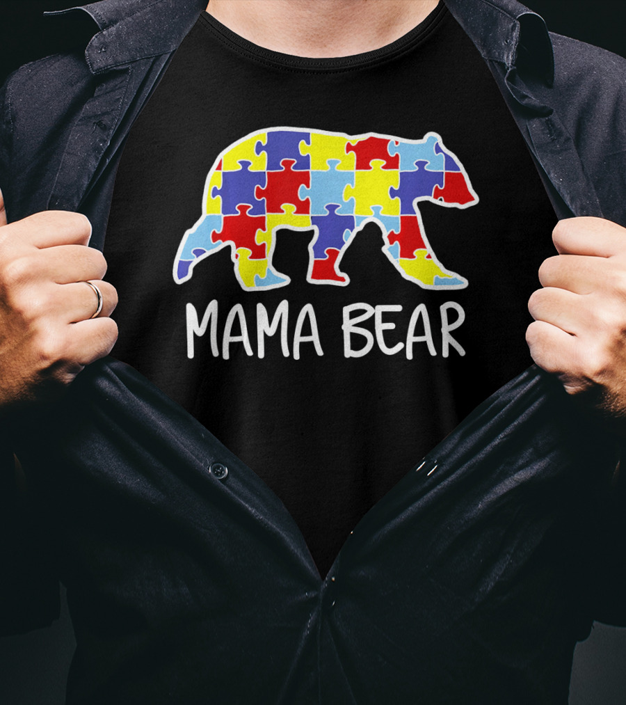 Mama Bear Puzzle Piece Autism Awareness T-Shirt