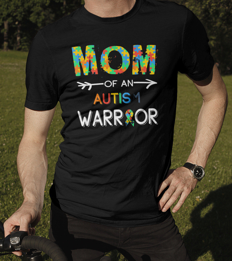 Mom Of An Autism Warrior Autism Awareness Puzzle T-Shirt