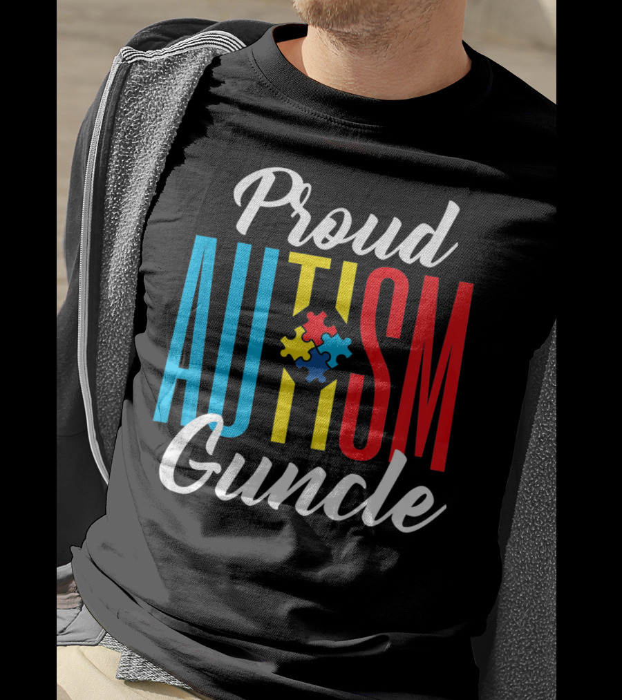 Proud Autism Guncle Puzzle Piece Awareness Support T-Shirt