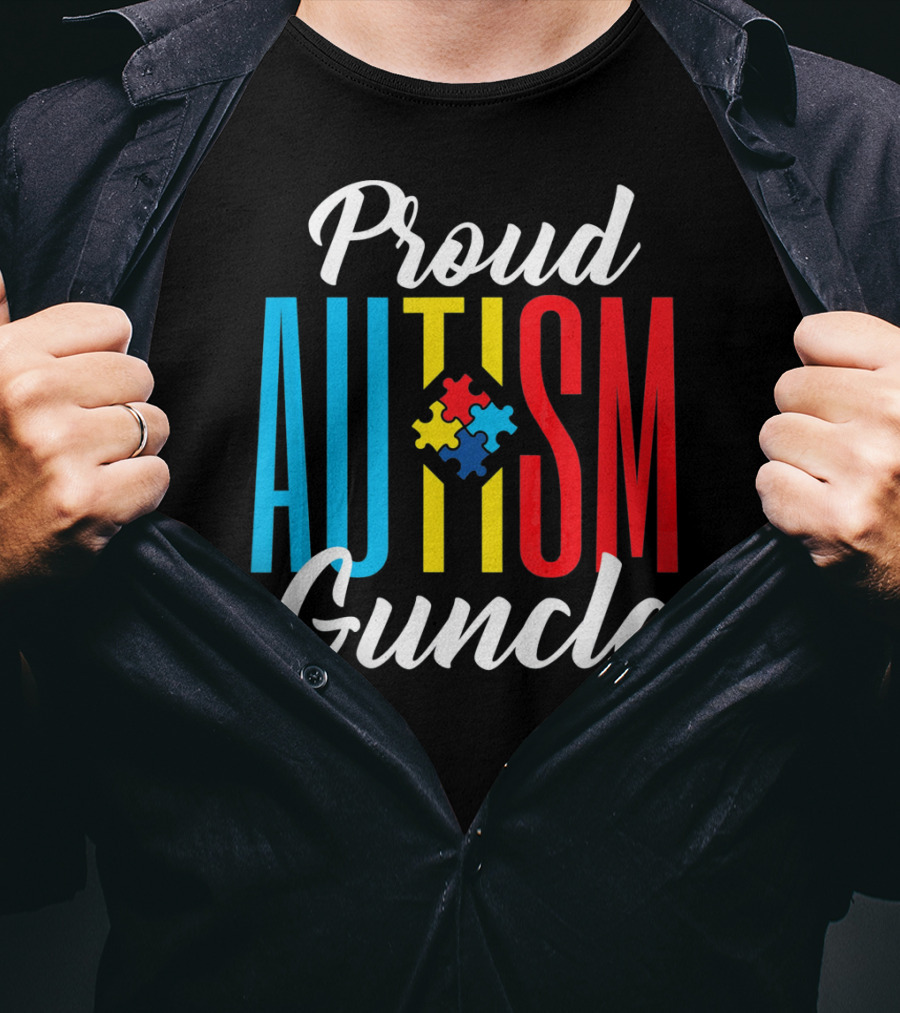 Proud Autism Guncle Puzzle Piece Awareness Support T-Shirt