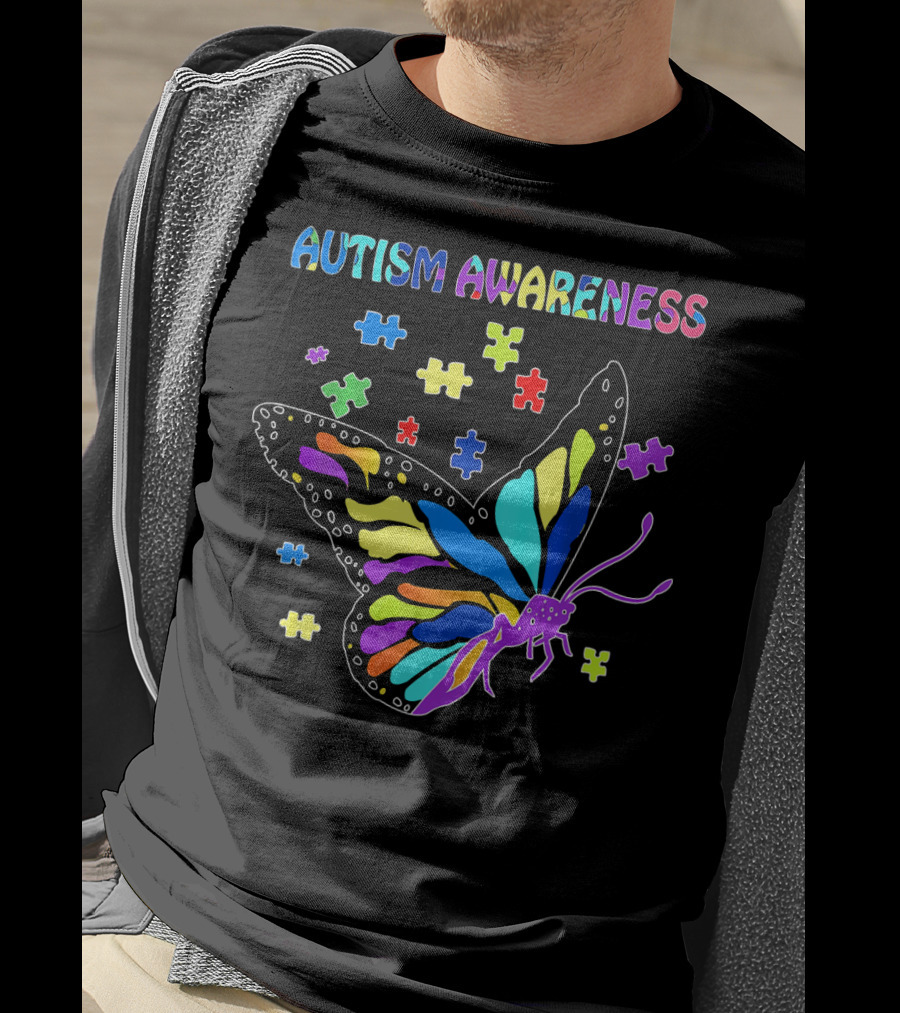 Autism Awareness Colorful Butterfly Puzzle Pieces T-Shirt