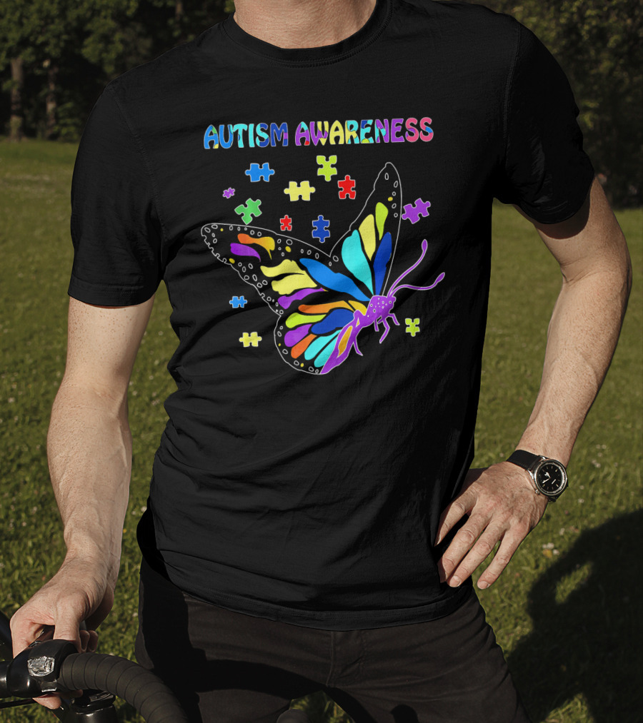 Autism Awareness Colorful Butterfly Puzzle Pieces T-Shirt