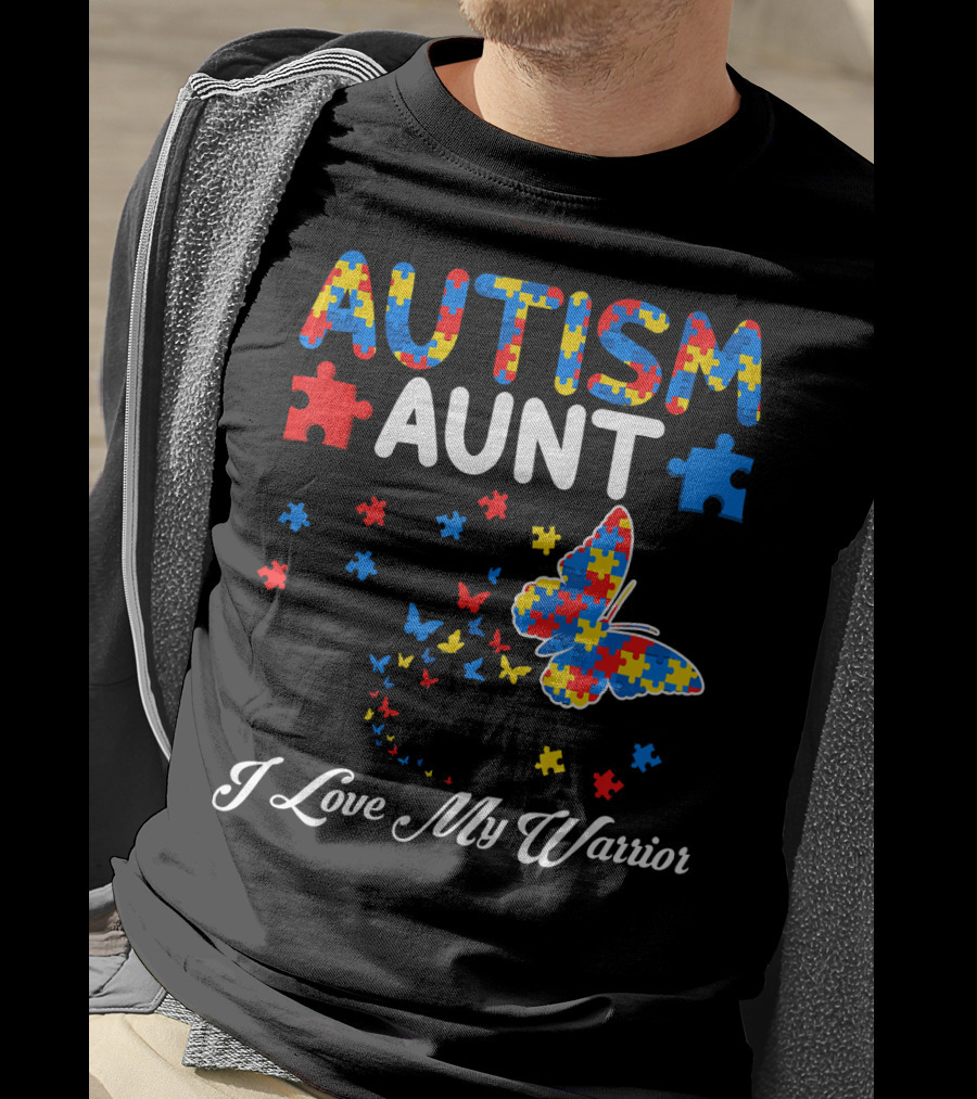 Autism Aunt I Love My Warrior Butterfly Puzzle T-Shirt