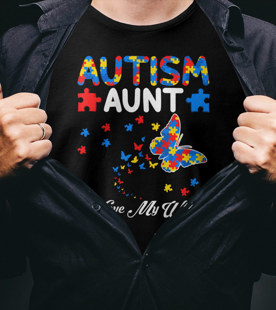 Autism Aunt I Love My Warrior Butterfly Puzzle T-Shirt