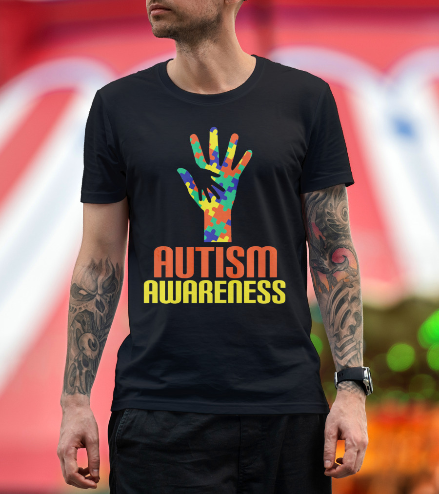 AUTISM AWARENESS Support Autism Speaks Puzzle Piece Hand T-Shirt