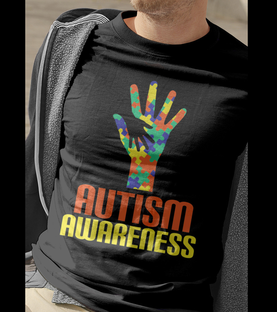 AUTISM AWARENESS Support Autism Speaks Puzzle Piece Hand T-Shirt