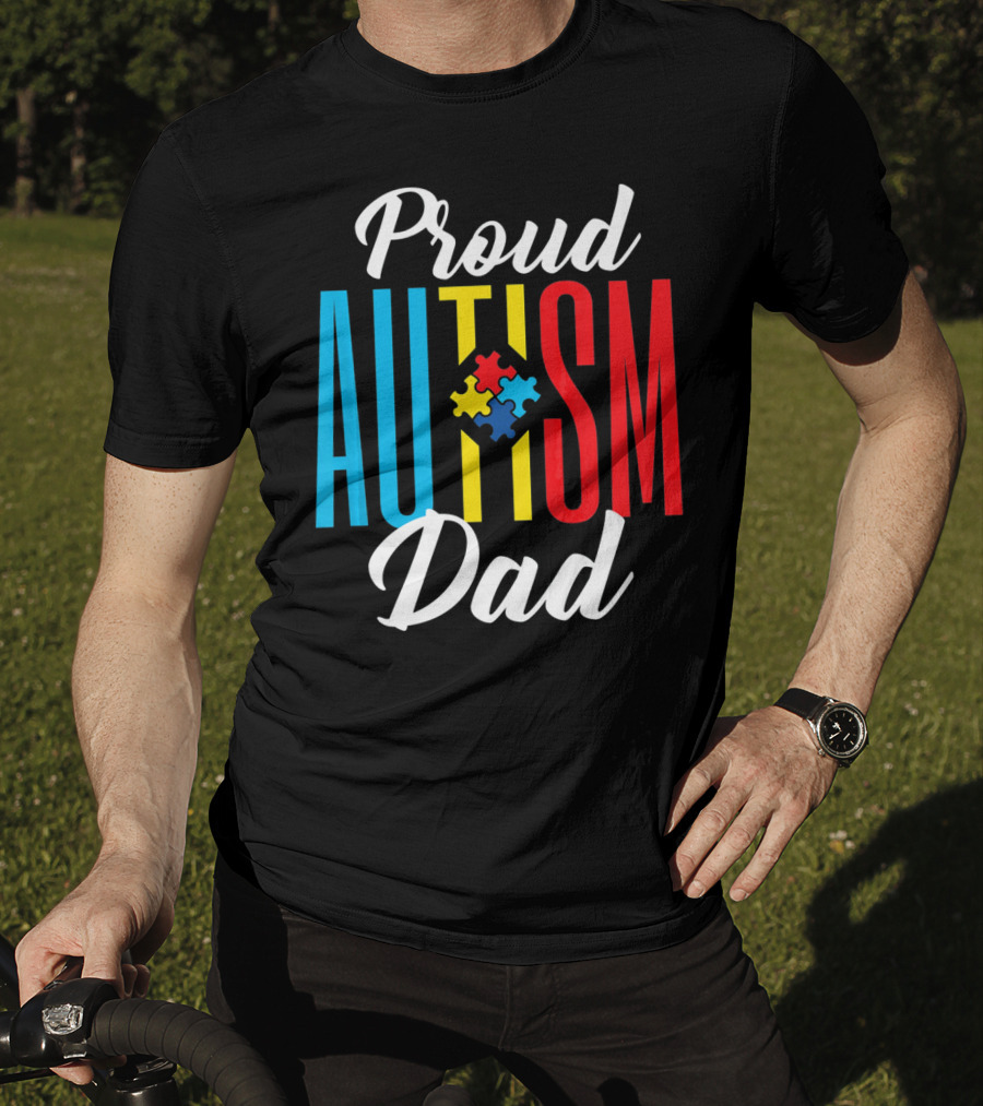 Proud Autism Dad Puzzle Piece Awareness Support T-Shirt