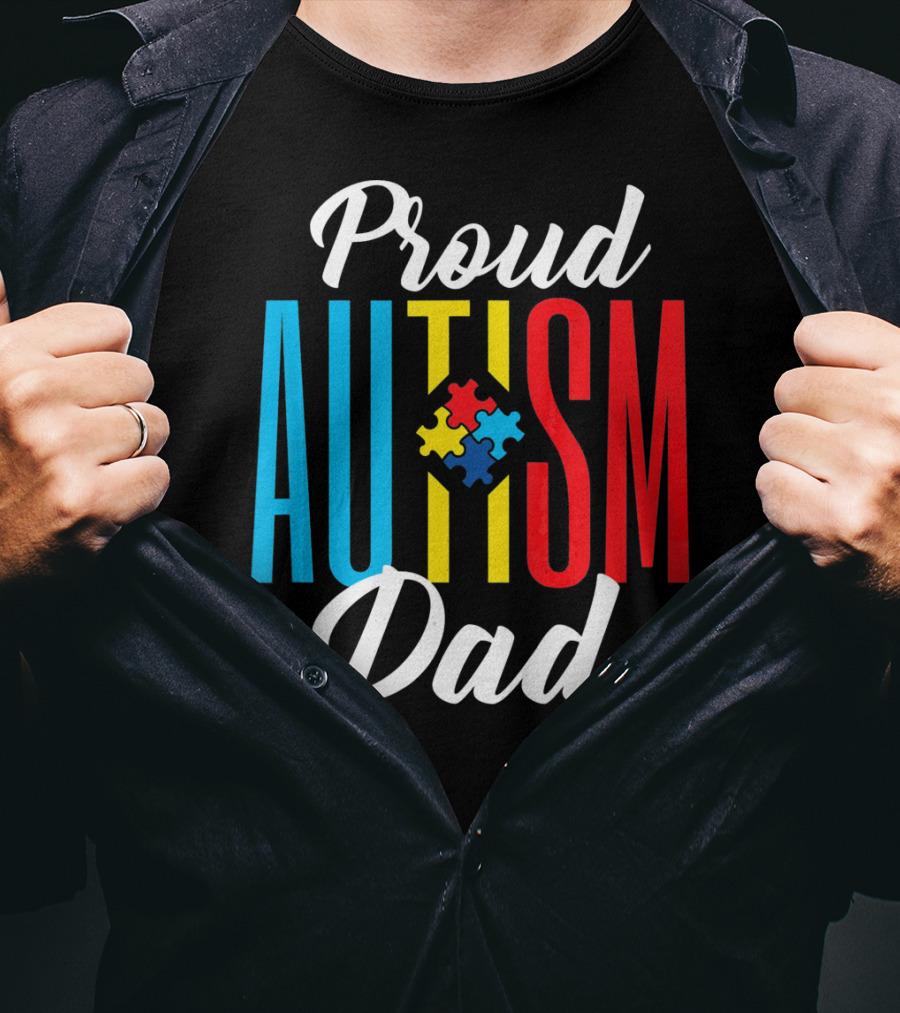 Proud Autism Dad Puzzle Piece Awareness Support T-Shirt