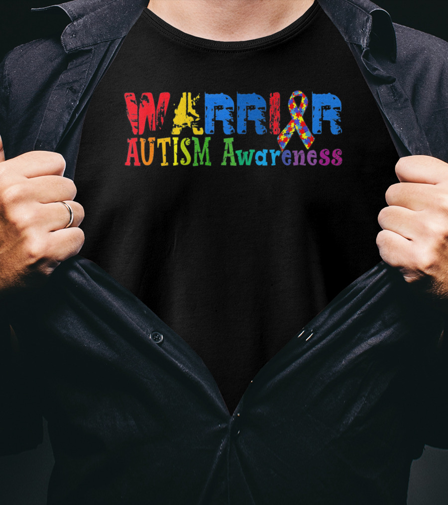 Warrior Autism Awareness Colorful Puzzle T-Shirt