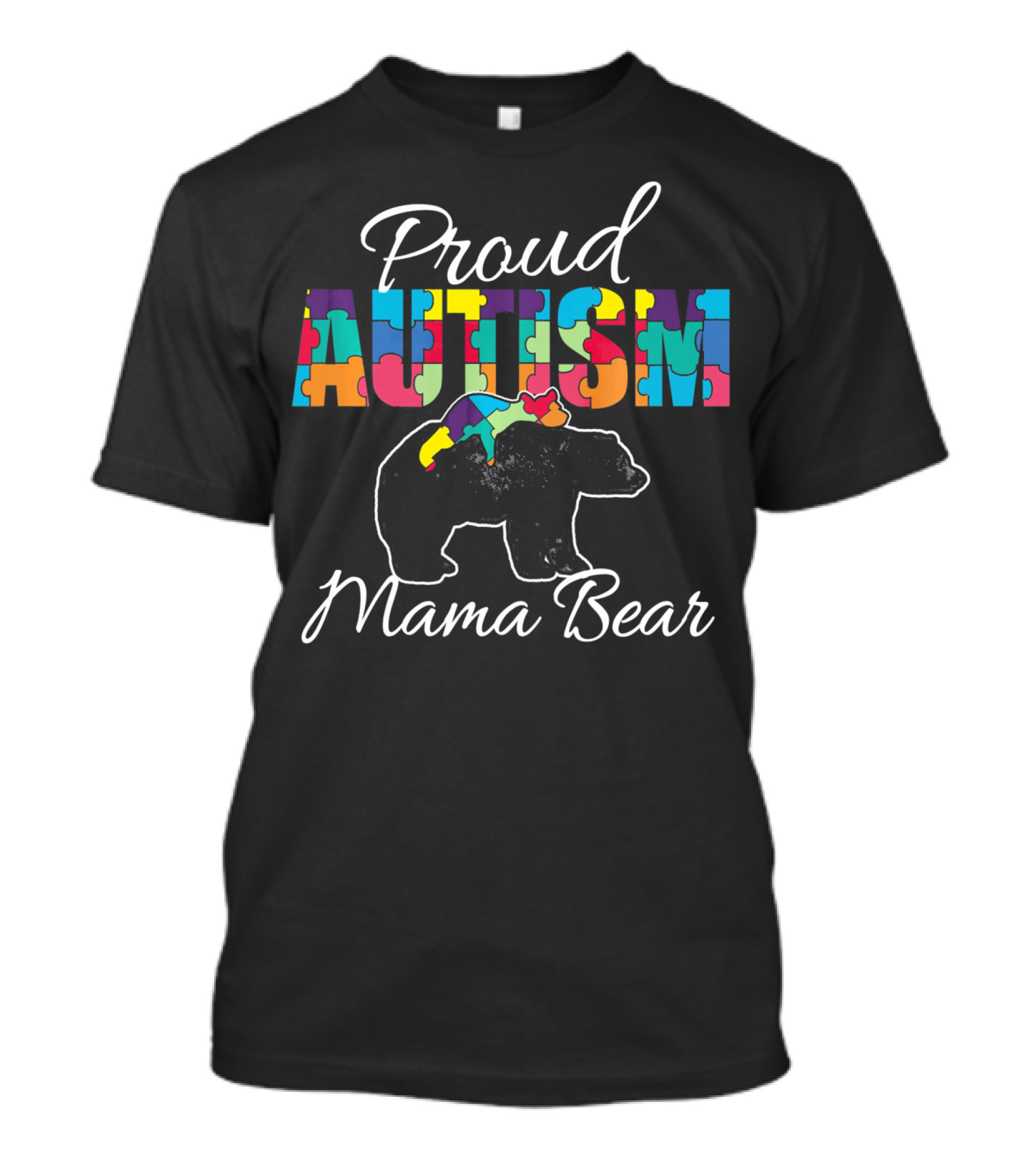 Proud Autism Mama Bear Puzzle Piece Awareness T-Shirt